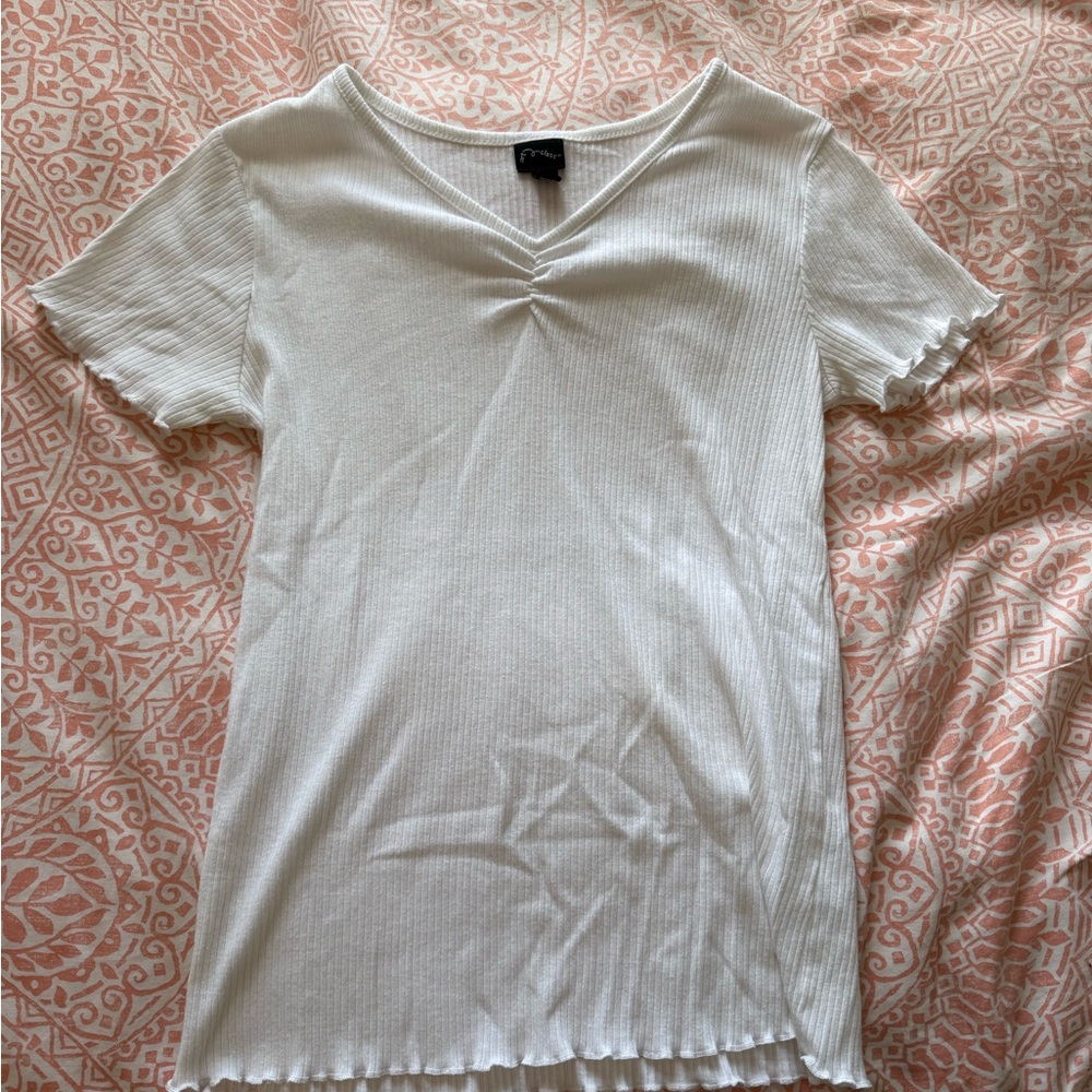 White V-Neck Ribbed Women's Top